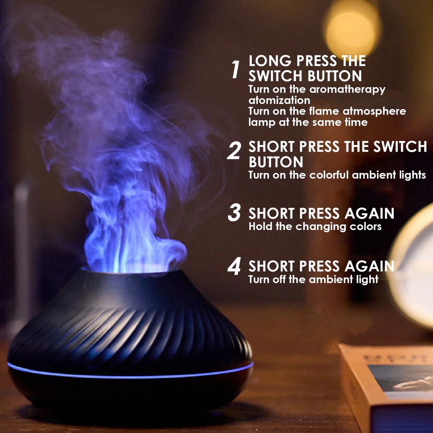 Flame Air Diffuser, 130ML Essential Oil Flame Diffuser Humidifier with Fire LED Light, No Water Auto off Protection