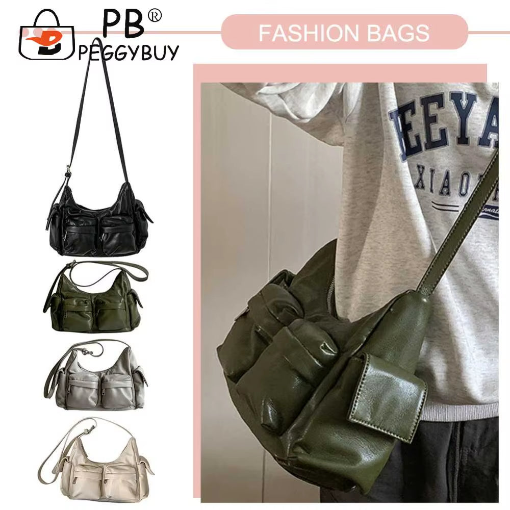 Multi-Pocket Vintage Tote Casual Soft Leather Shoulder Bag