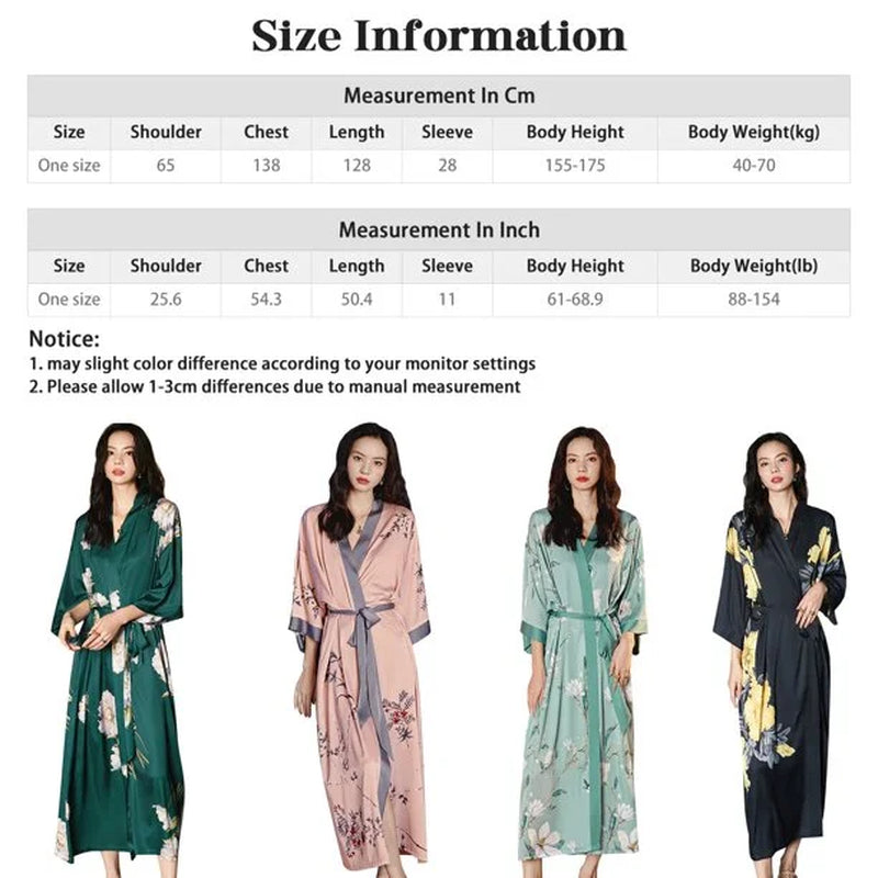 Long Silk Kimono Robes Lightweight Silky Satin Floral