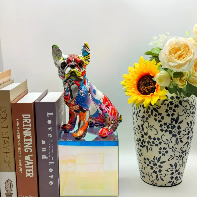 Colorful Standing French Bulldog Resin Statue Decoration, Graffiti Crafts.