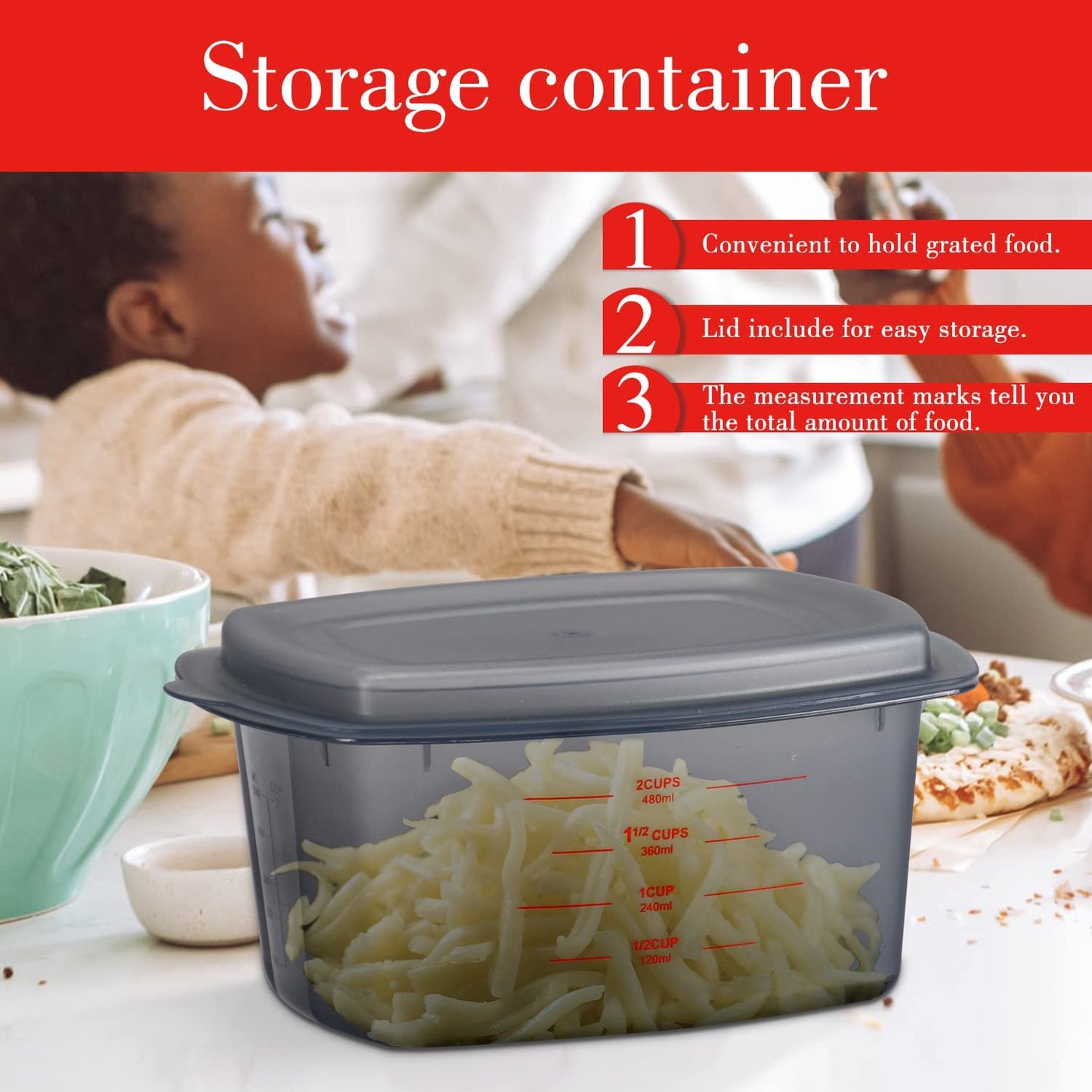 Cheese Grater with Handle, Stainless Steel Box Grater, 4 Side Vegetable Shredder Slicer.
