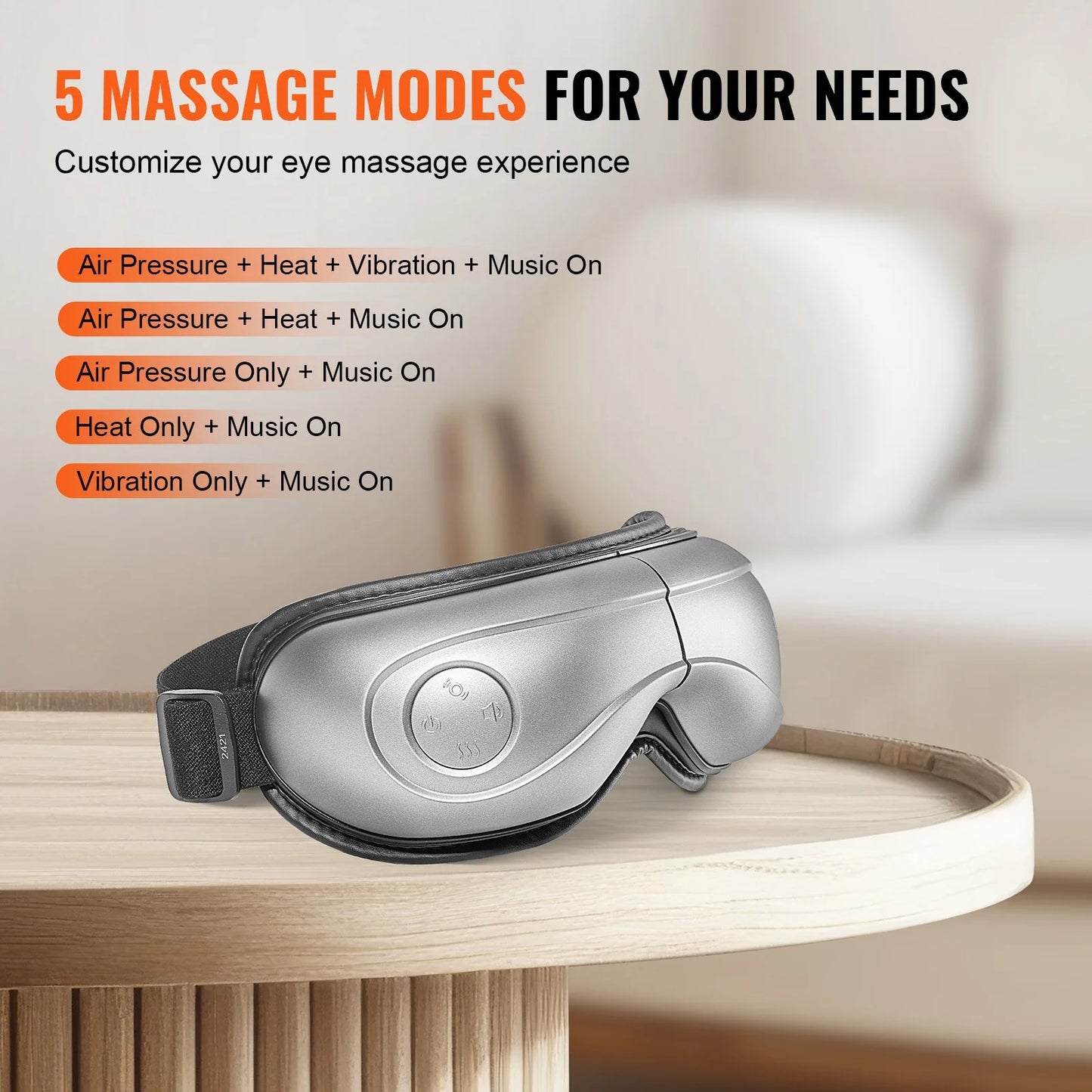 VEVOR Heated Eye Massager Eye Care Device 5 Modes Bluetooth Music