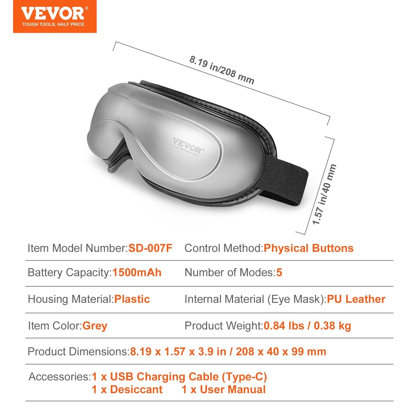VEVOR Heated Eye Massager Eye Care Device 5 Modes Bluetooth Music