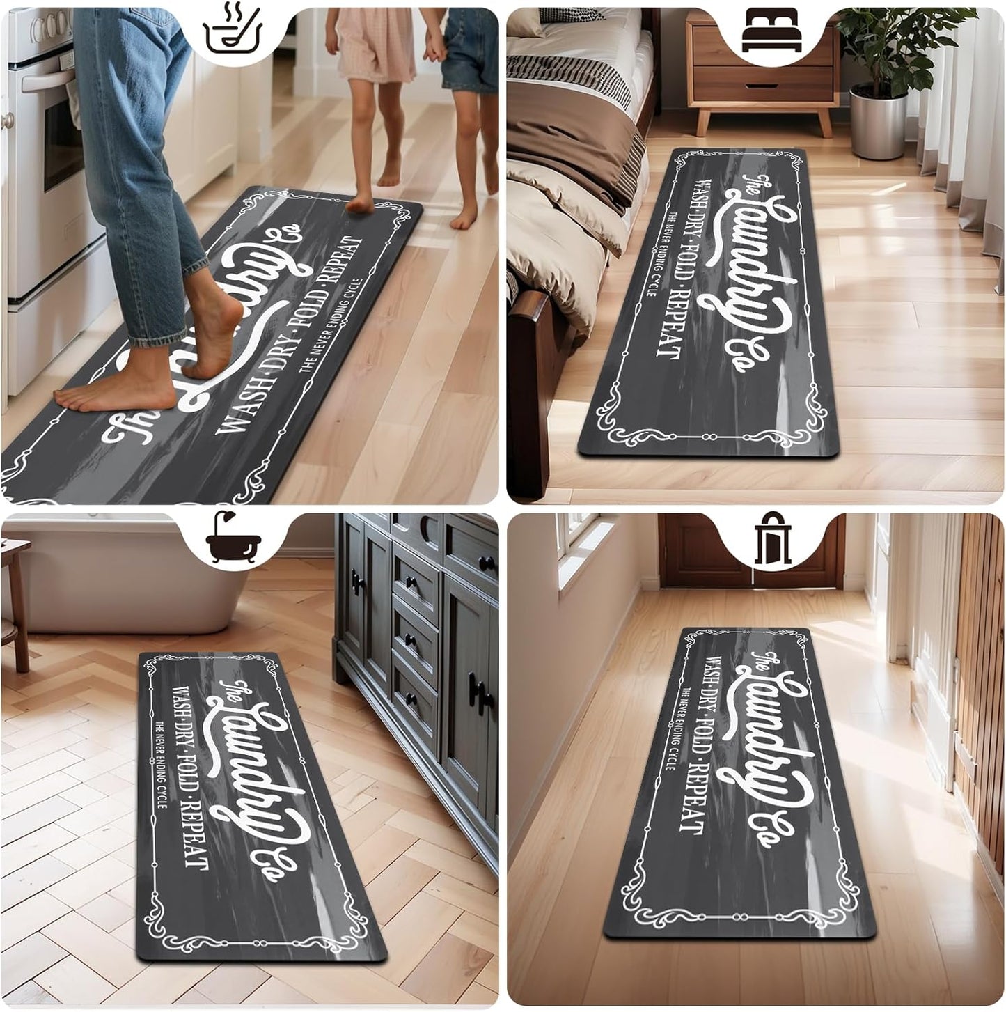 Farmhouse Laundry Room Rug Runner 20"X5’9 Rubber Non Slip Mats for Floor.