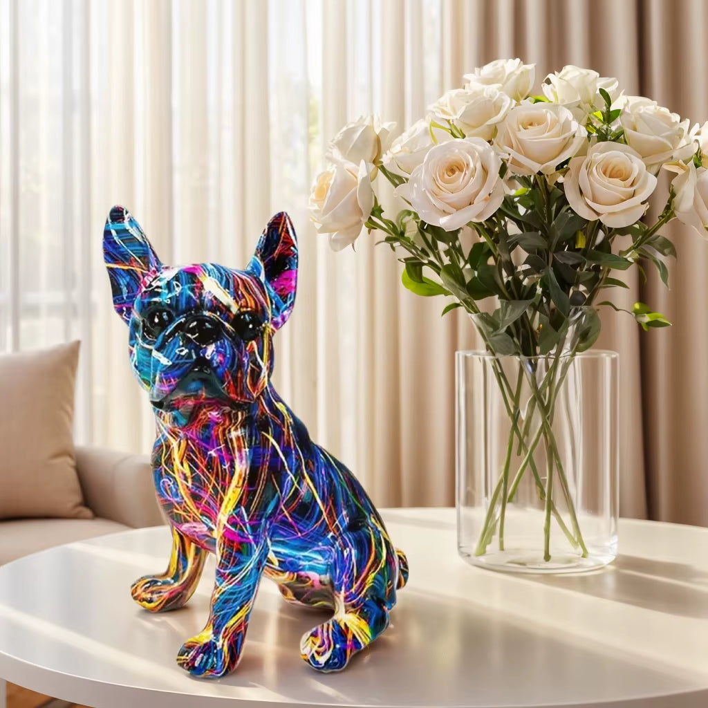 Colorful Standing French Bulldog Resin Statue Decoration, Graffiti Crafts.