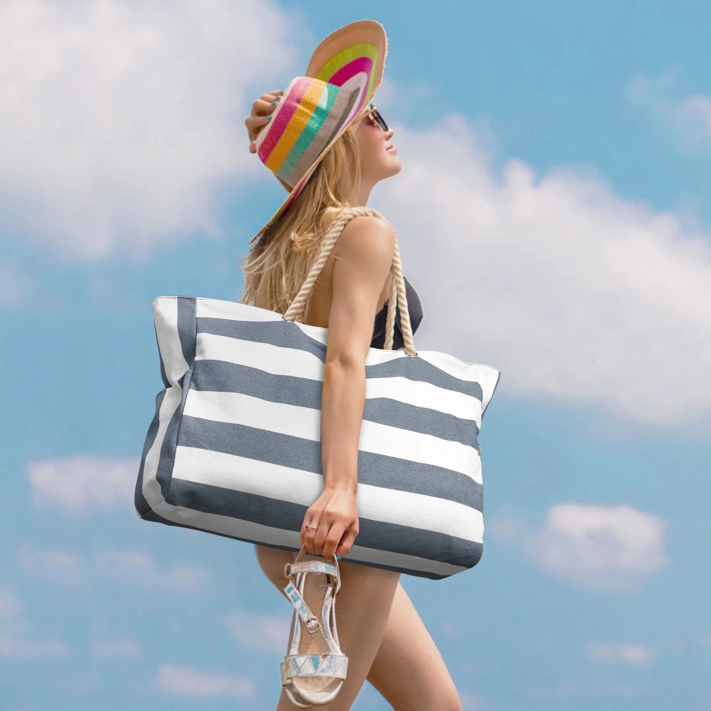 Large Beach Tote Bag with Zipper Waterproof Travel Beach Essential