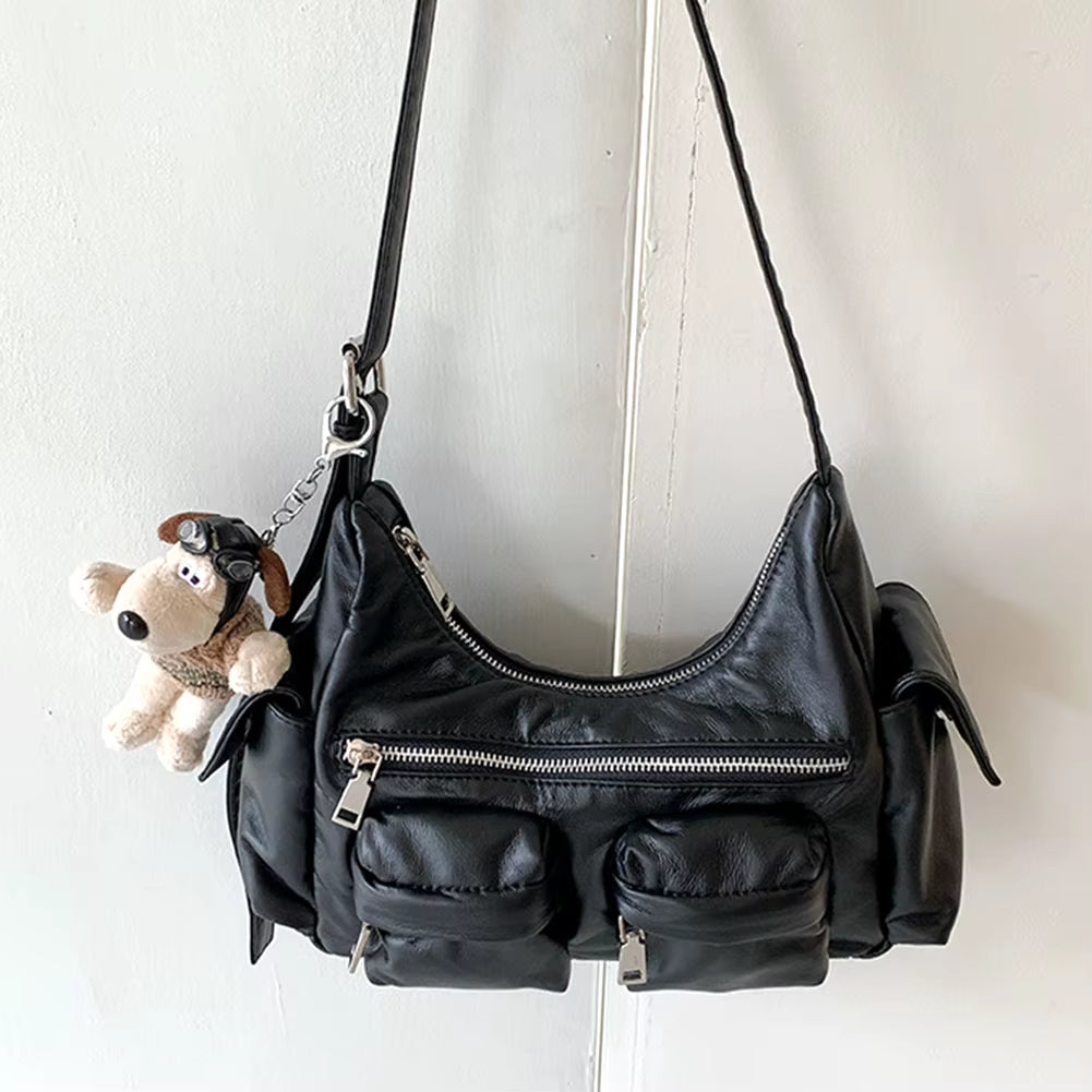 Multi-Pocket Vintage Tote Casual Soft Leather Shoulder Bag