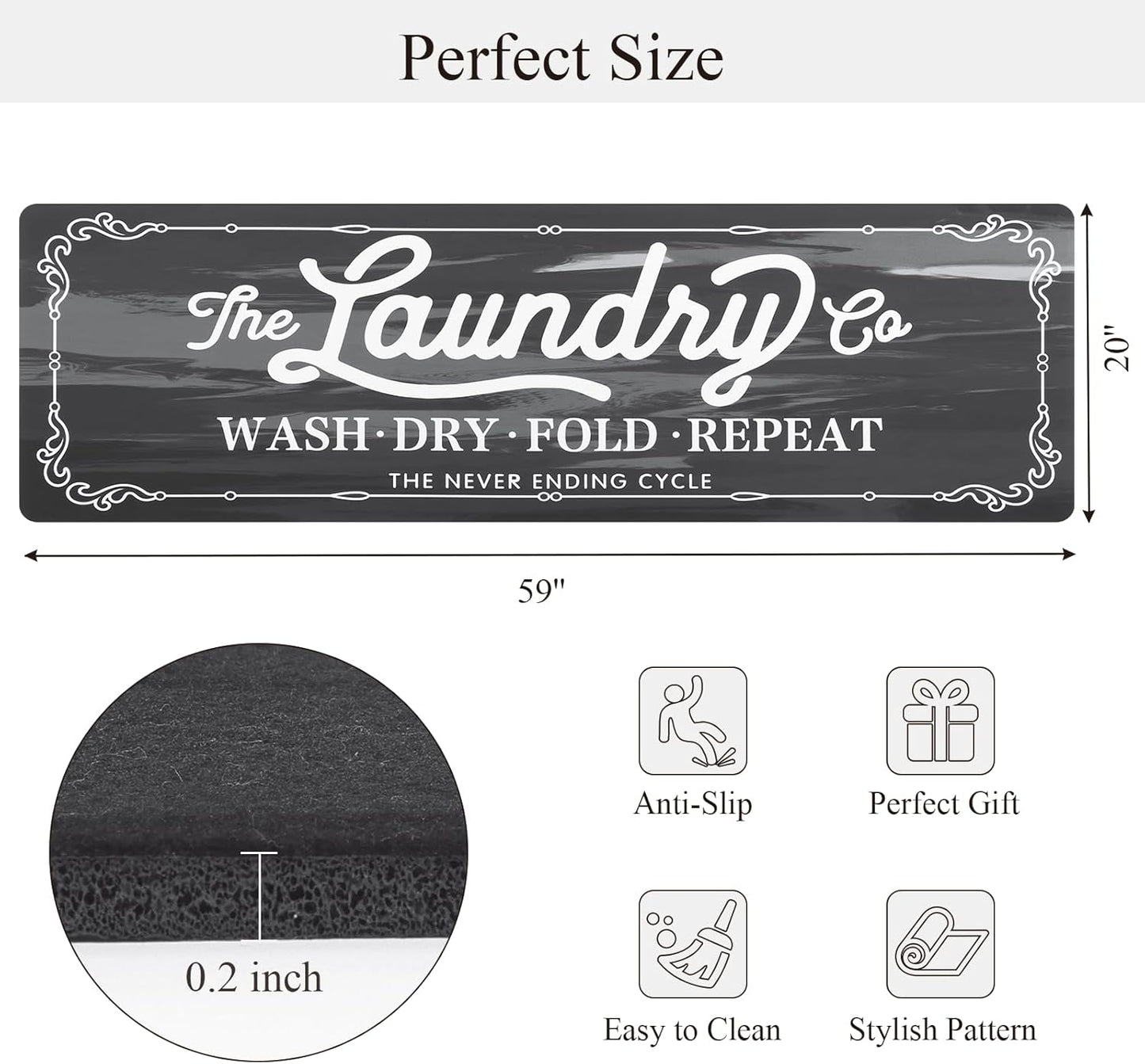 Farmhouse Laundry Room Rug Runner 20"X5’9 Rubber Non Slip Mats for Floor.