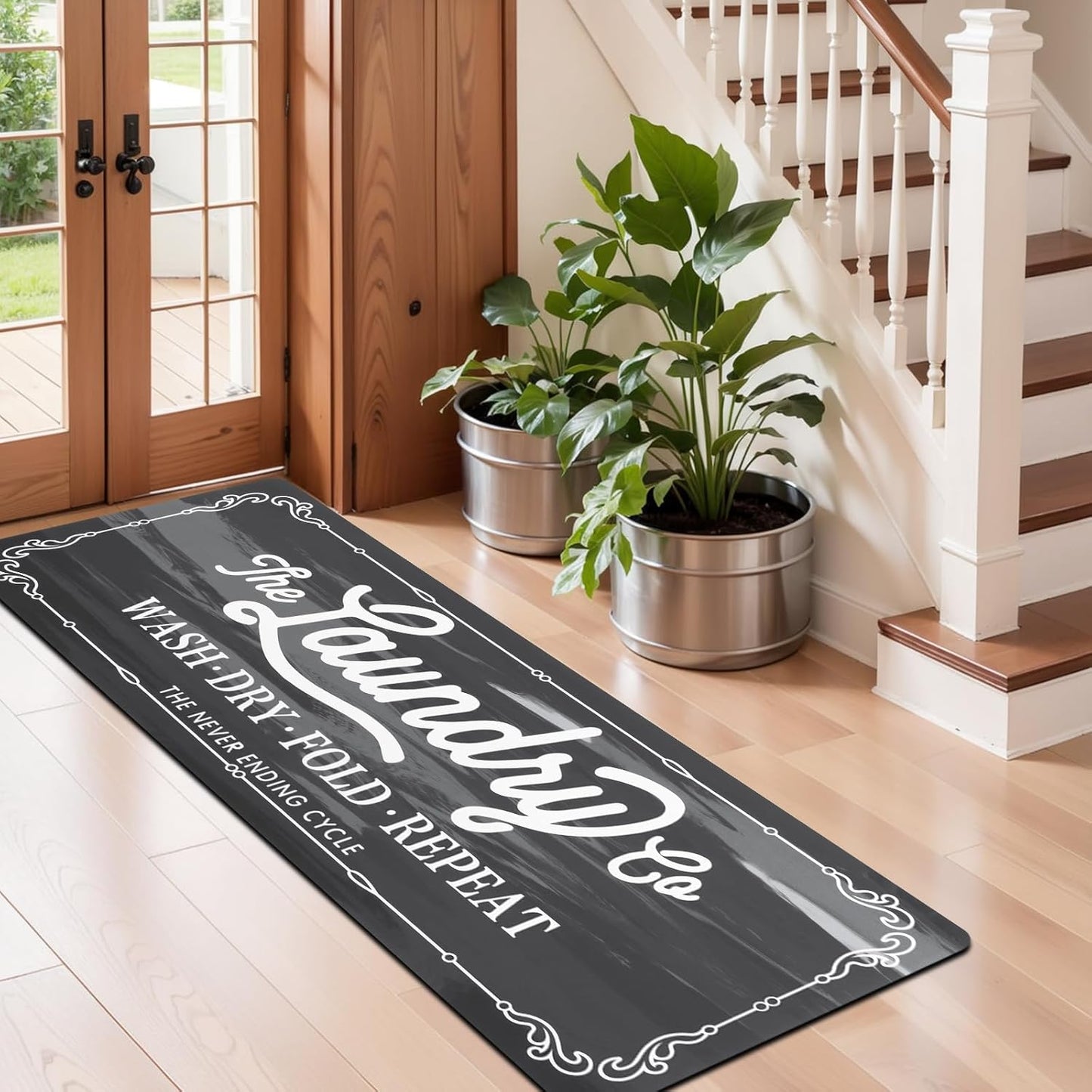 Farmhouse Laundry Room Rug Runner 20"X5’9 Rubber Non Slip Mats for Floor.