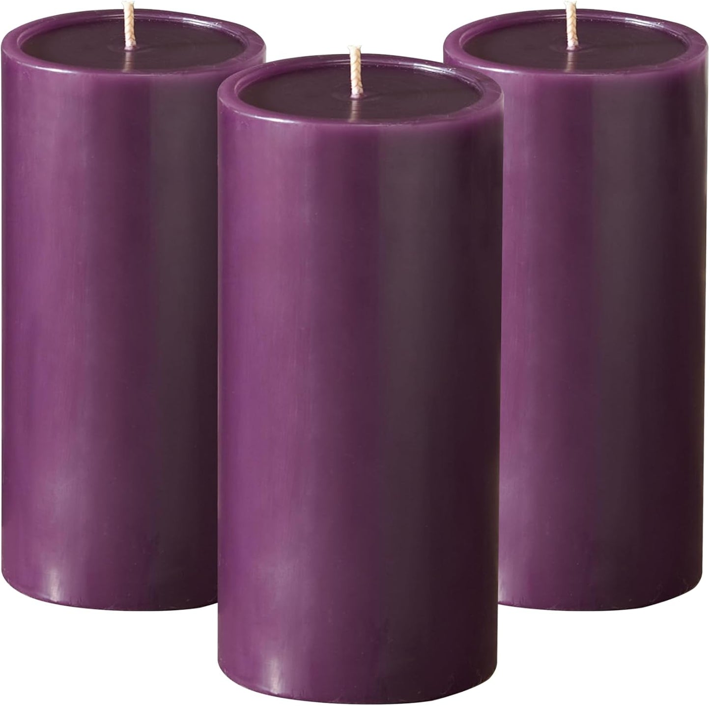 3X6 Inch Purple Pillar Candles Set of 3, Smooth Texture, Unscented Candles,