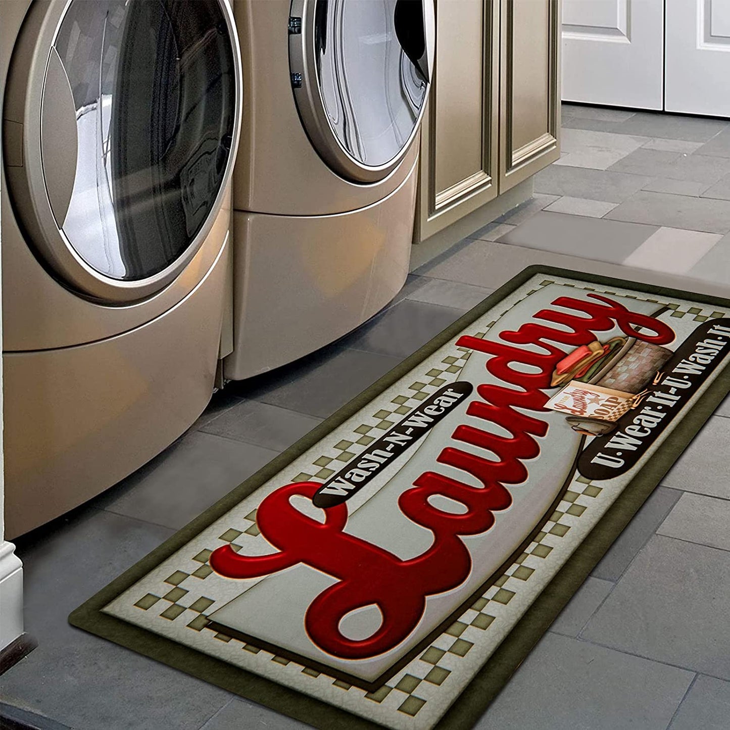 Farmhouse Laundry Room Rug Runner 20"X48" Rubber Non Slip Mats for Floor Entryway, Bathroom, Hallway Mudroom