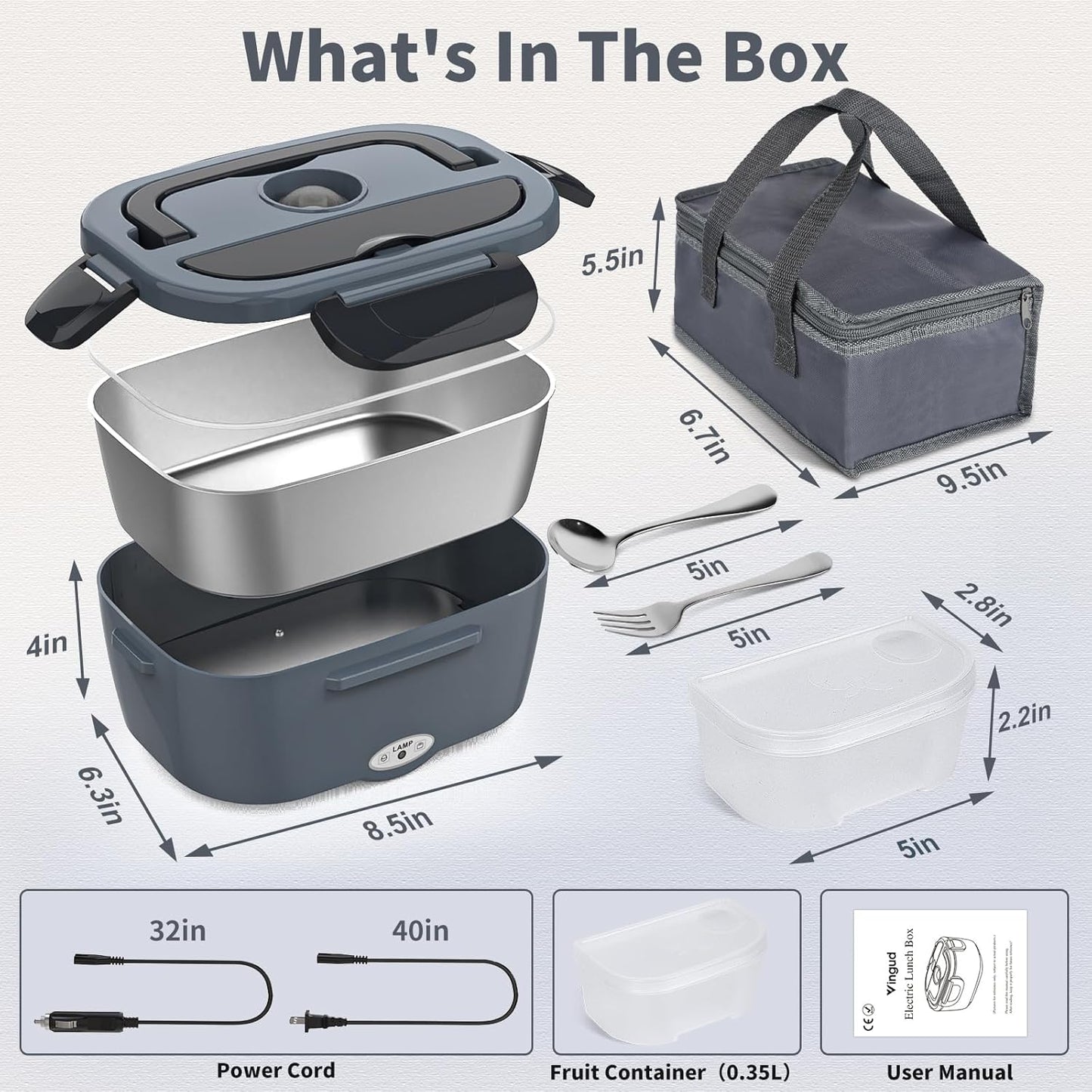 Electric Lunch Box, 3 in 1 Heated, Portable with 1.5L Removable Stainless Steel