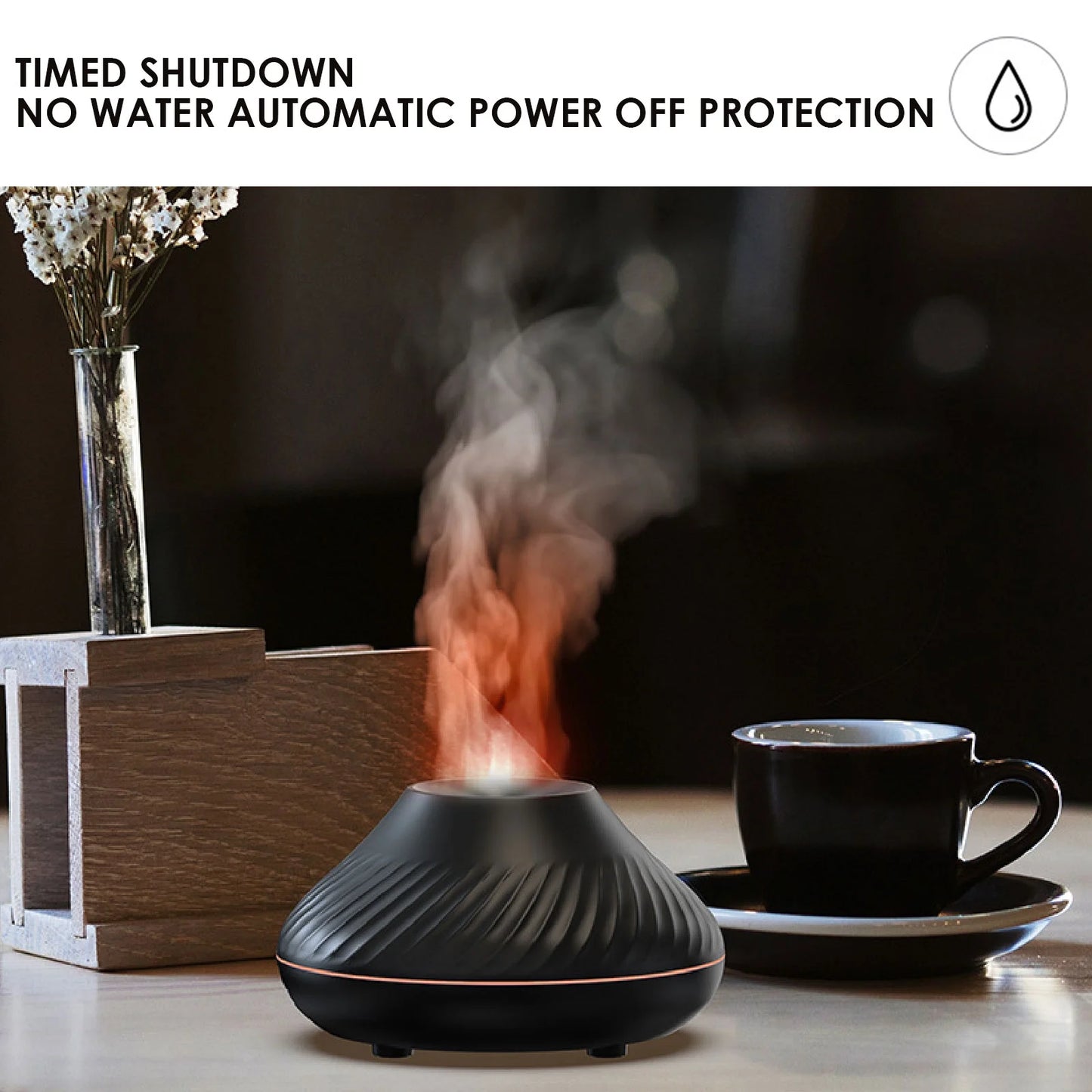 Flame Air Diffuser, 130ML Essential Oil Flame Diffuser Humidifier with Fire LED Light, No Water Auto off Protection