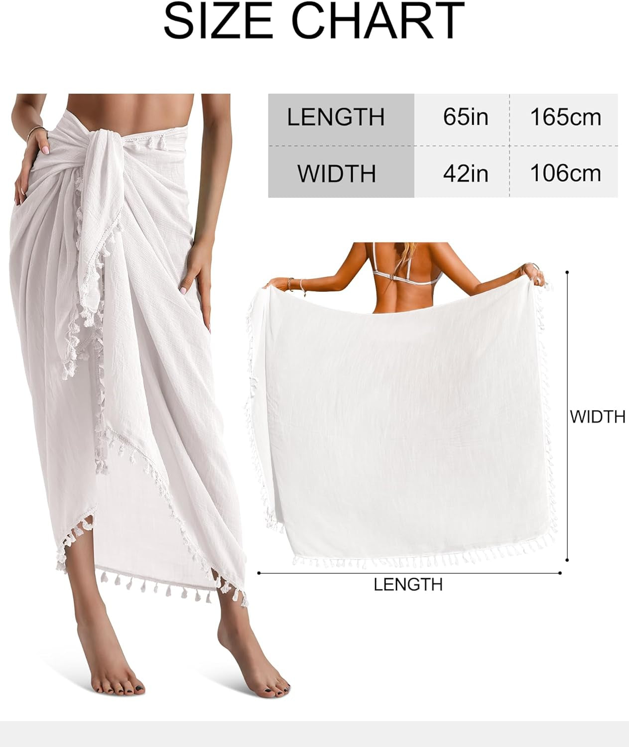Beach Sarong Pareo Semi-Sheer Swimwear Cover Ups with Tassels.