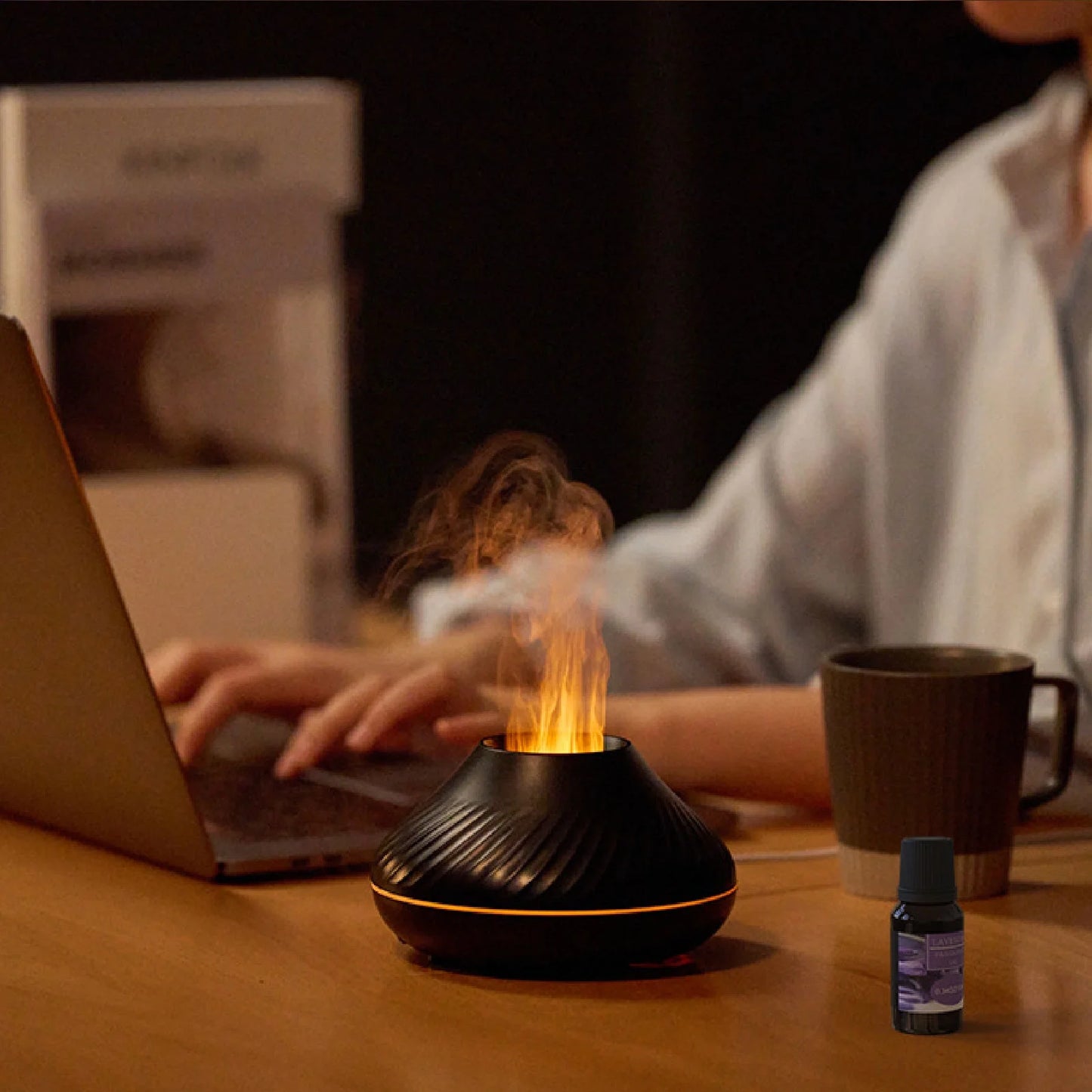 Flame Air Diffuser, 130ML Essential Oil Flame Diffuser Humidifier with Fire LED Light, No Water Auto off Protection