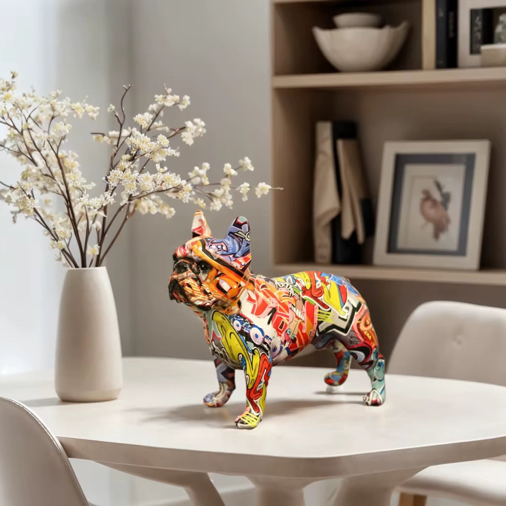 Colorful Standing French Bulldog Resin Statue Decoration, Graffiti Crafts.