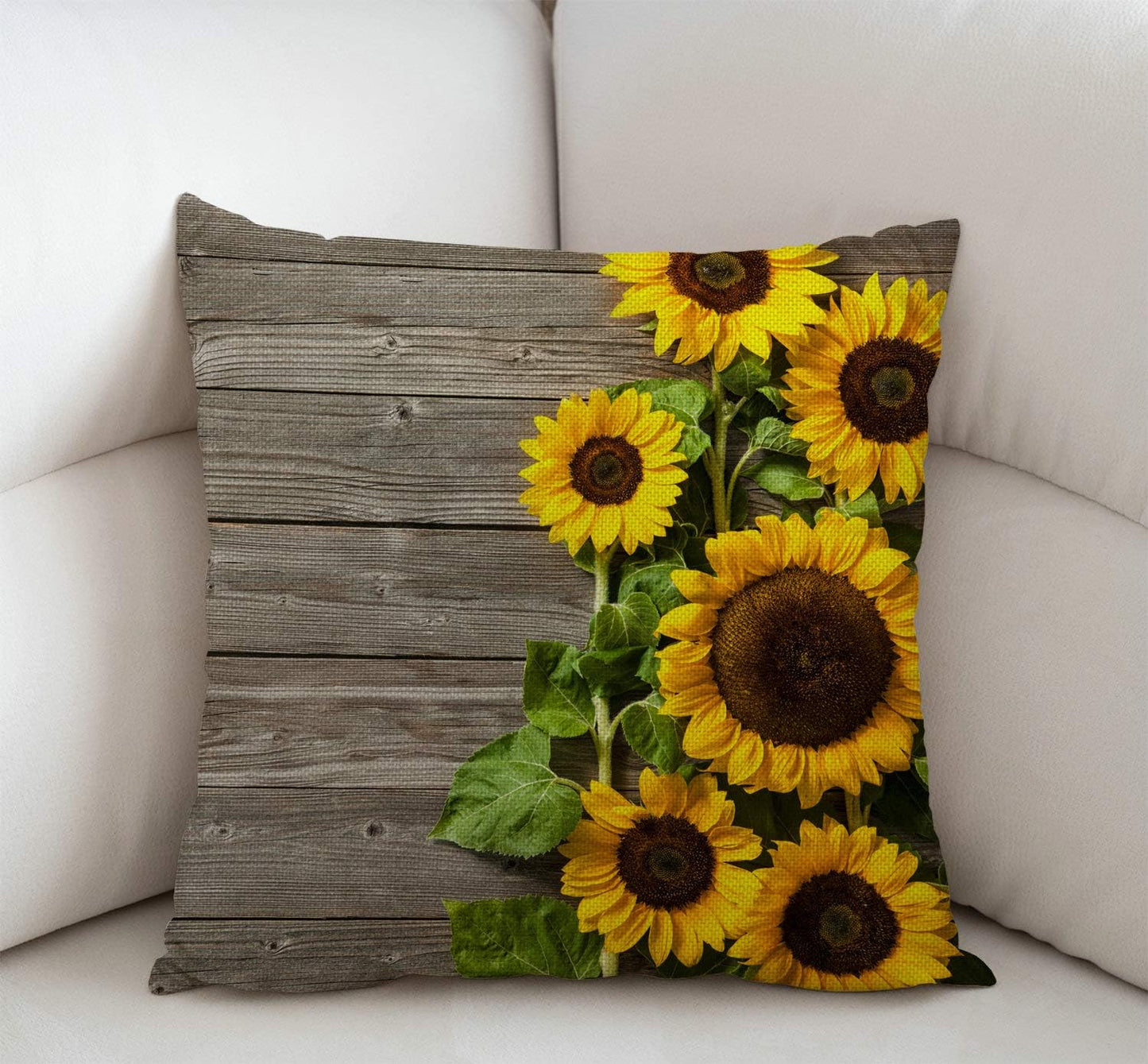Sunflower Wooden Burlap Throw Pillow Case Cushion Cover Decorative Square 18X18 Inches