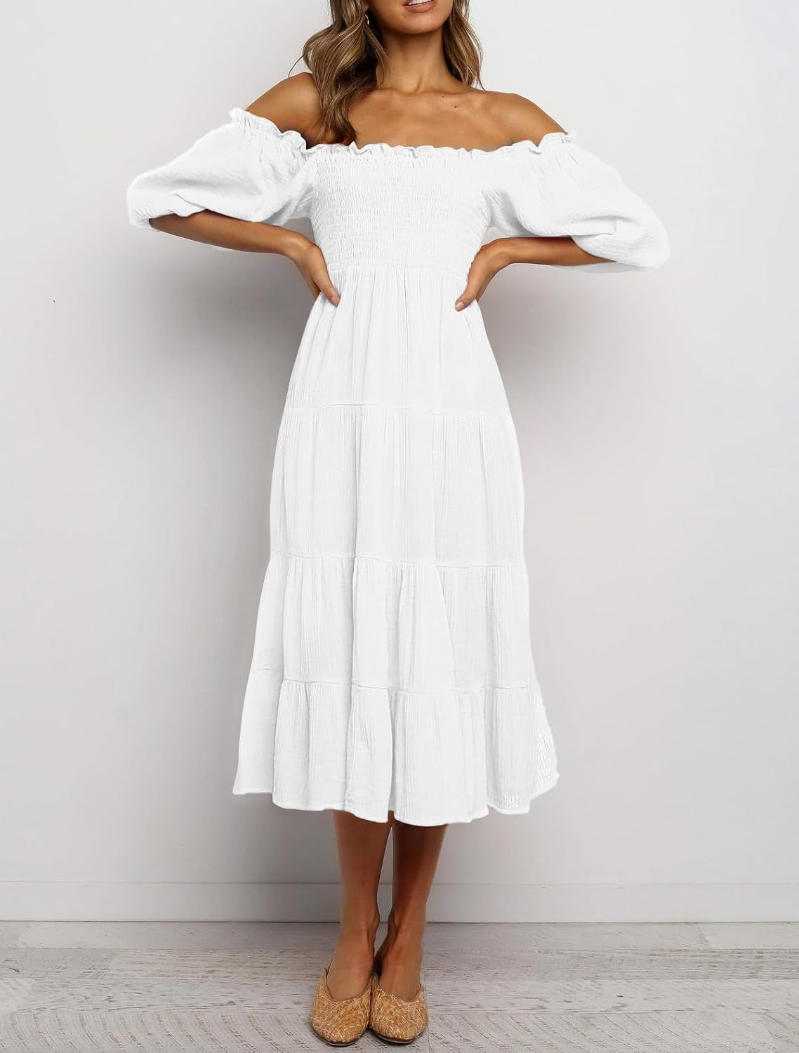 Summer off Shoulder A-Line Midi Dresses