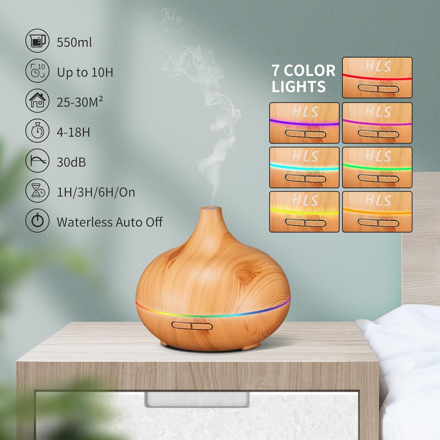 Aroma Diffusers for Large Rooms with 10 Essential Oil. Cool Mist Humidifier Vaporizer