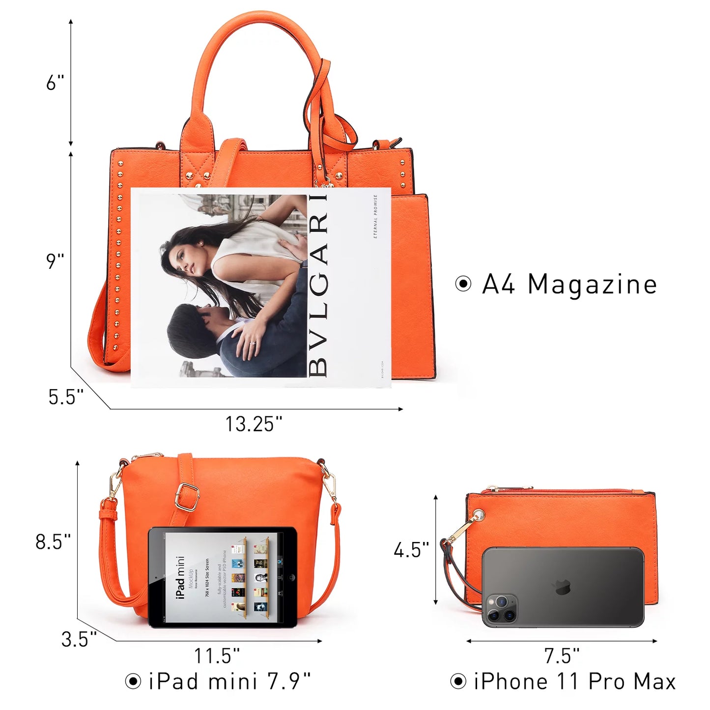 Women'S 3Pcs Handbag, Satchel Hobo Bag