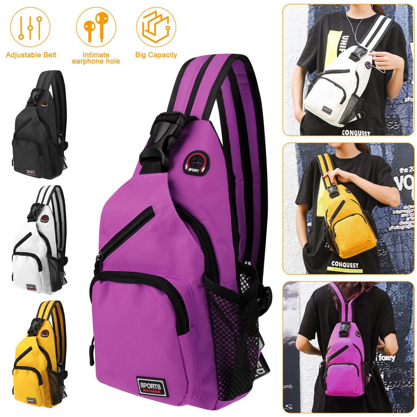 Women Waterproof Crossbody Bag Sling Shoulder Chest Pack Travel Sports Backpack