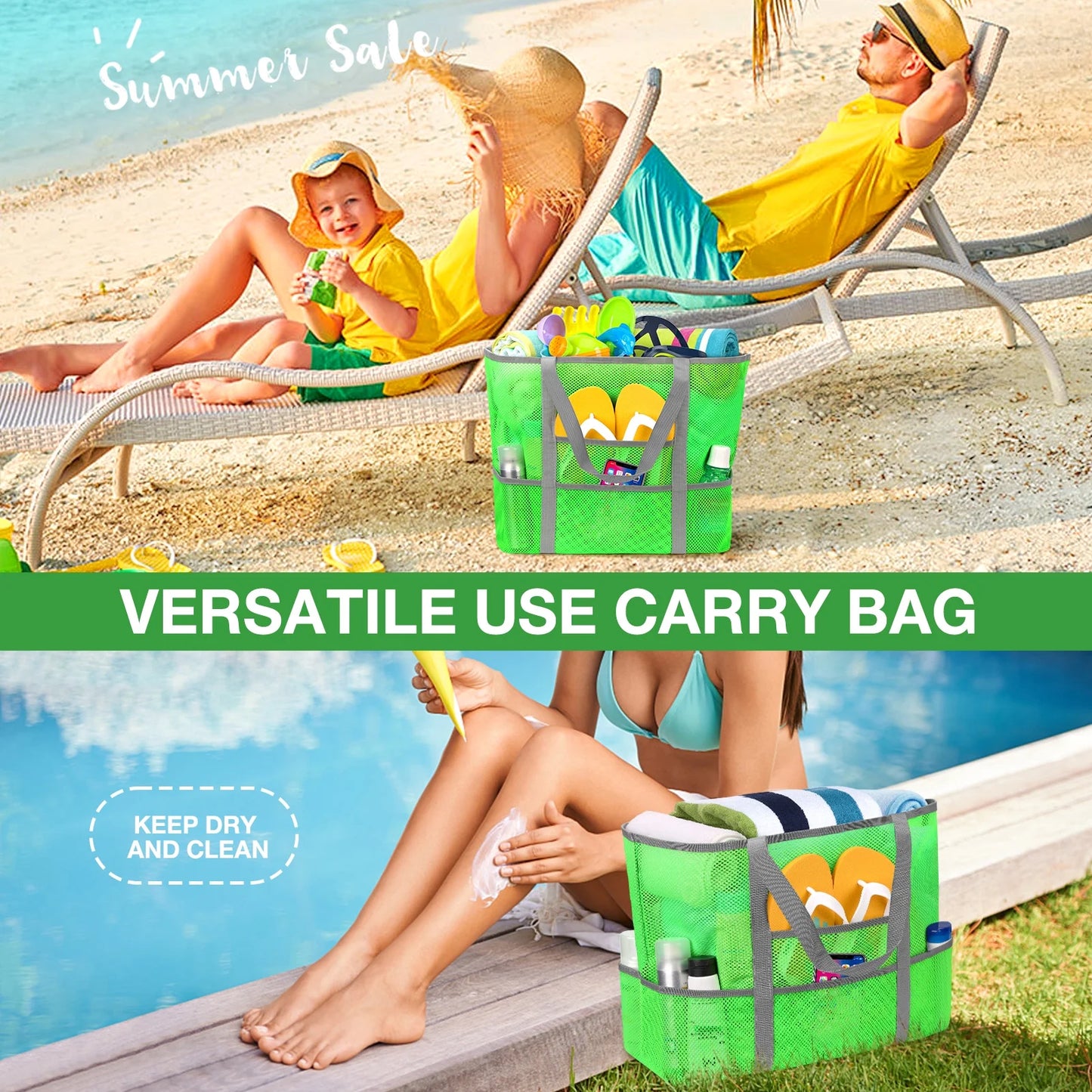 Mesh Beach Bag Rope Handles