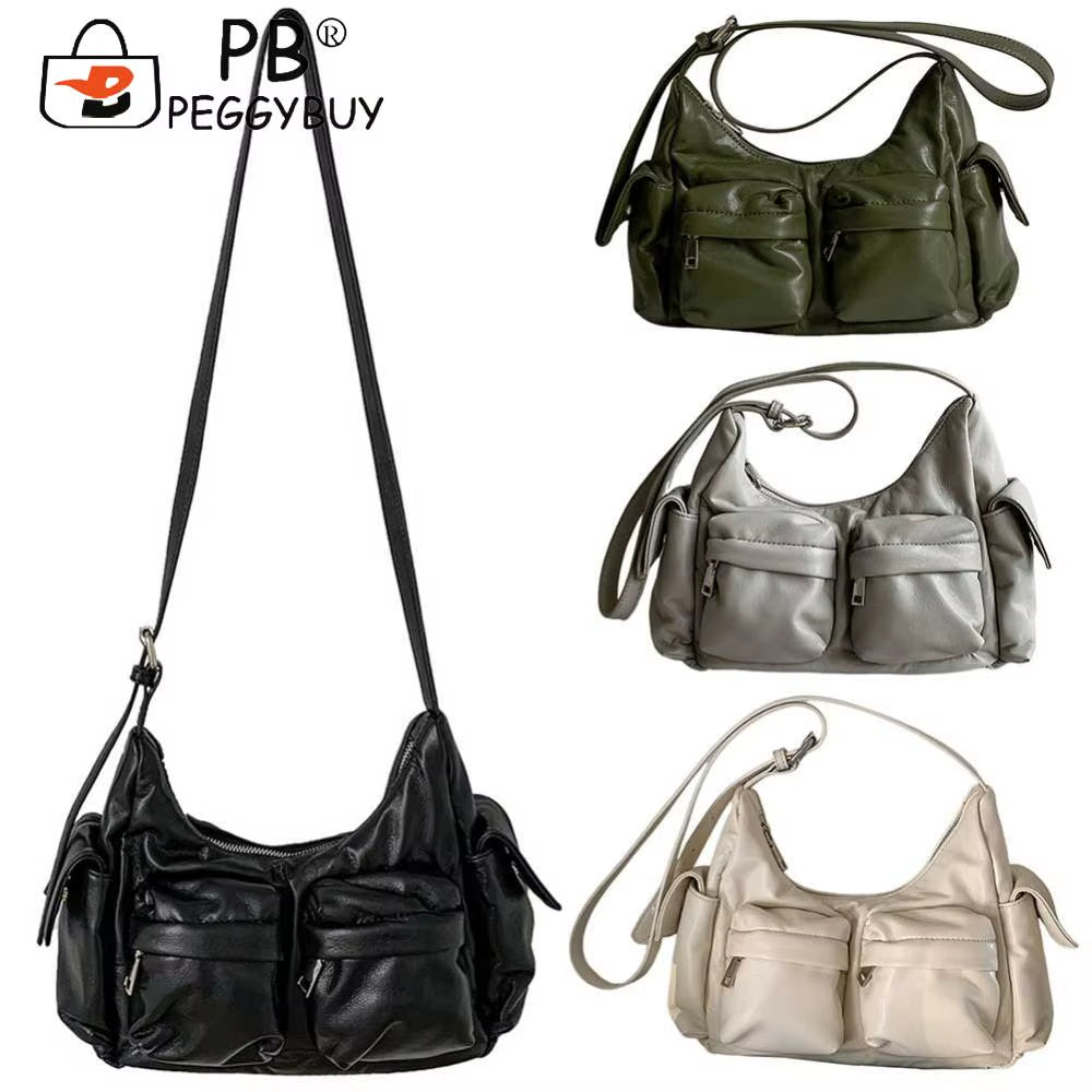 Multi-Pocket Vintage Tote Casual Soft Leather Shoulder Bag