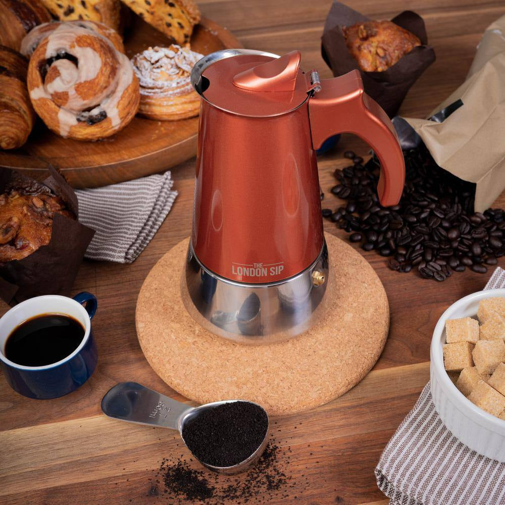 London Sip Stovetop Espresso Maker, Copper, 6-Cup