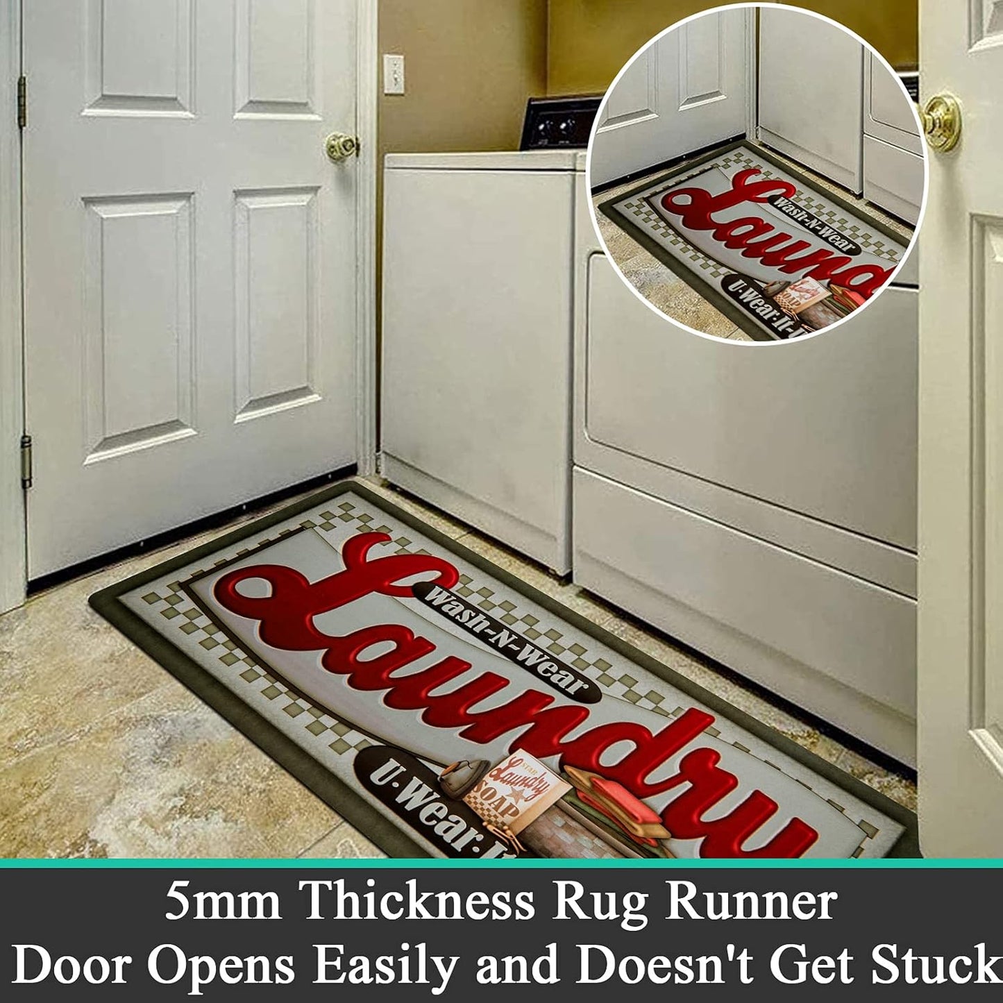 Farmhouse Laundry Room Rug Runner 20"X48" Rubber Non Slip Mats for Floor Entryway, Bathroom, Hallway Mudroom