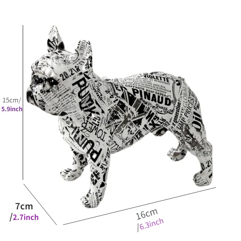 Colorful Standing French Bulldog Resin Statue Decoration, Graffiti Crafts.