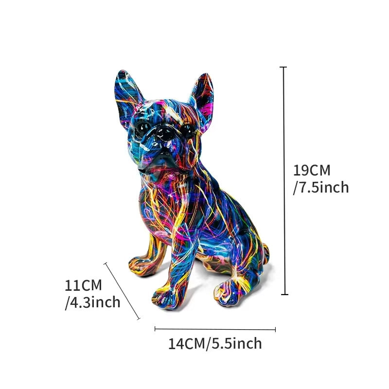 Colorful Standing French Bulldog Resin Statue Decoration, Graffiti Crafts.