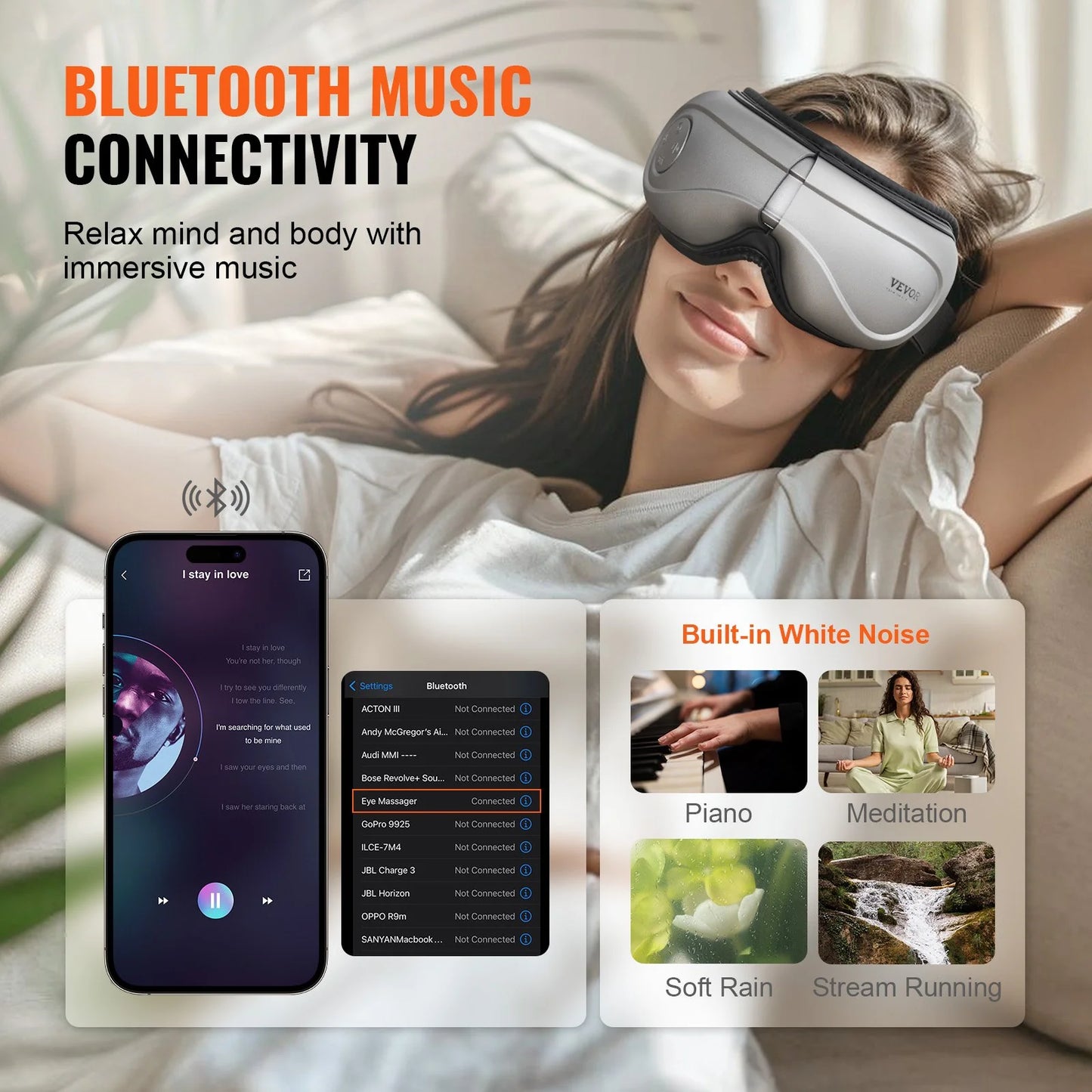 VEVOR Heated Eye Massager Eye Care Device 5 Modes Bluetooth Music