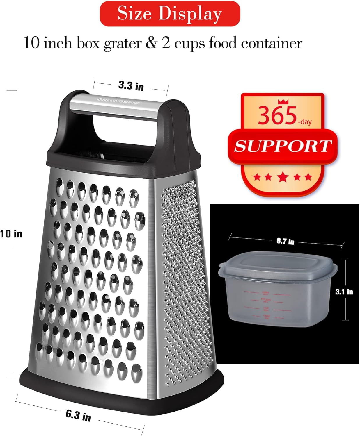 Cheese Grater with Handle, Stainless Steel Box Grater, 4 Side Vegetable Shredder Slicer.