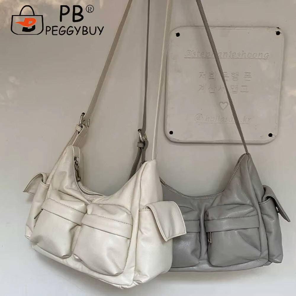 Multi-Pocket Vintage Tote Casual Soft Leather Shoulder Bag