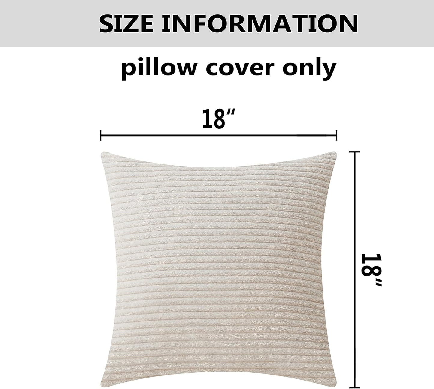 Solid Cream Throw Pillows Covers 18 X 18 Striped Corduroy Plush Velvet Cushion Cover 18X18 (45Cm)