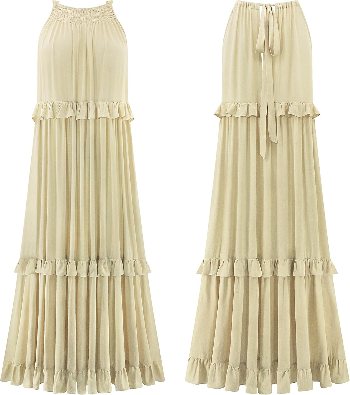 Cotton Sleeveless Halter Boho Maxi Dress