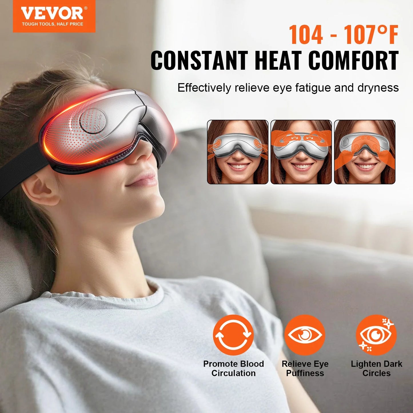 VEVOR Heated Eye Massager Eye Care Device 5 Modes Bluetooth Music
