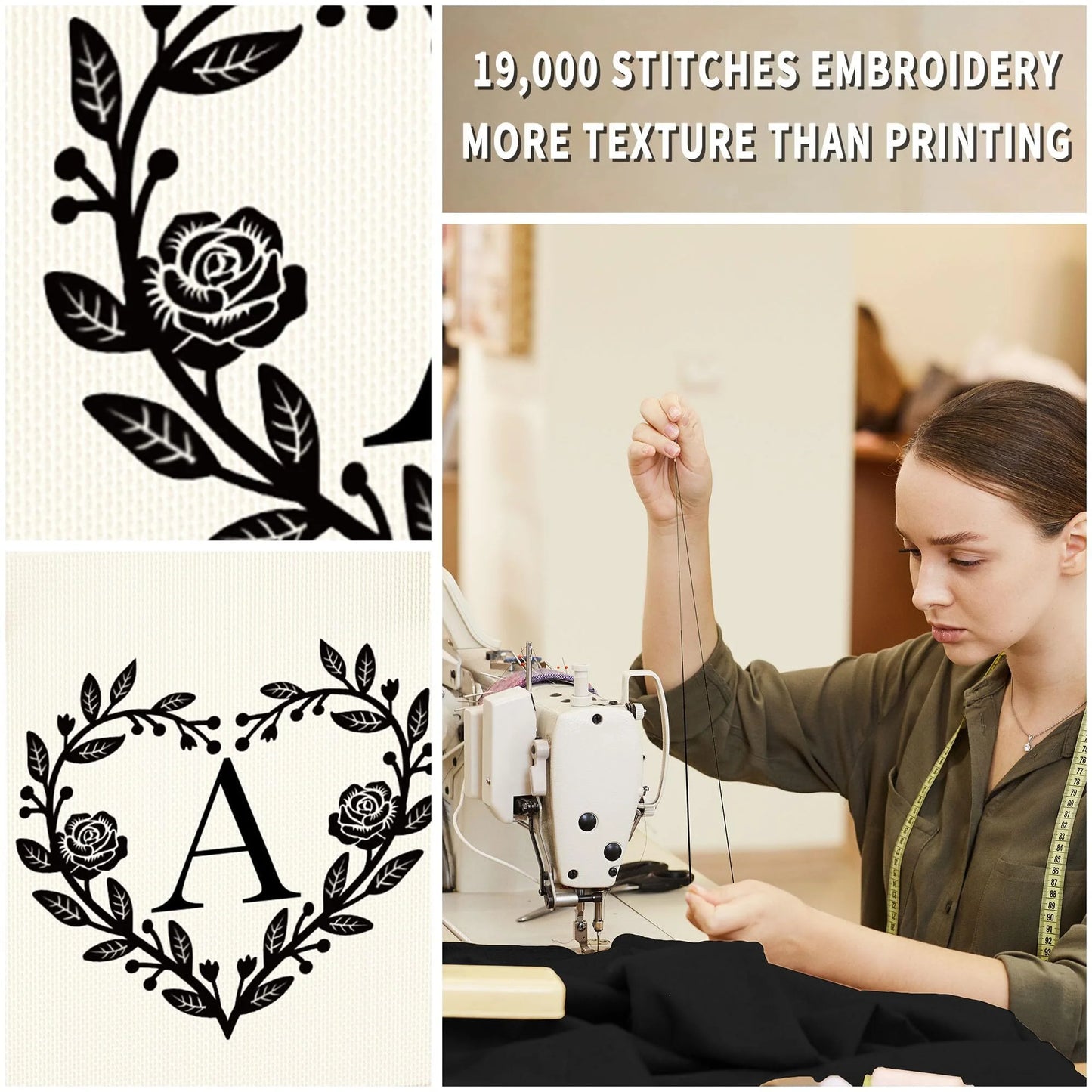 Canvas Initial Tote Bag with Make up bag