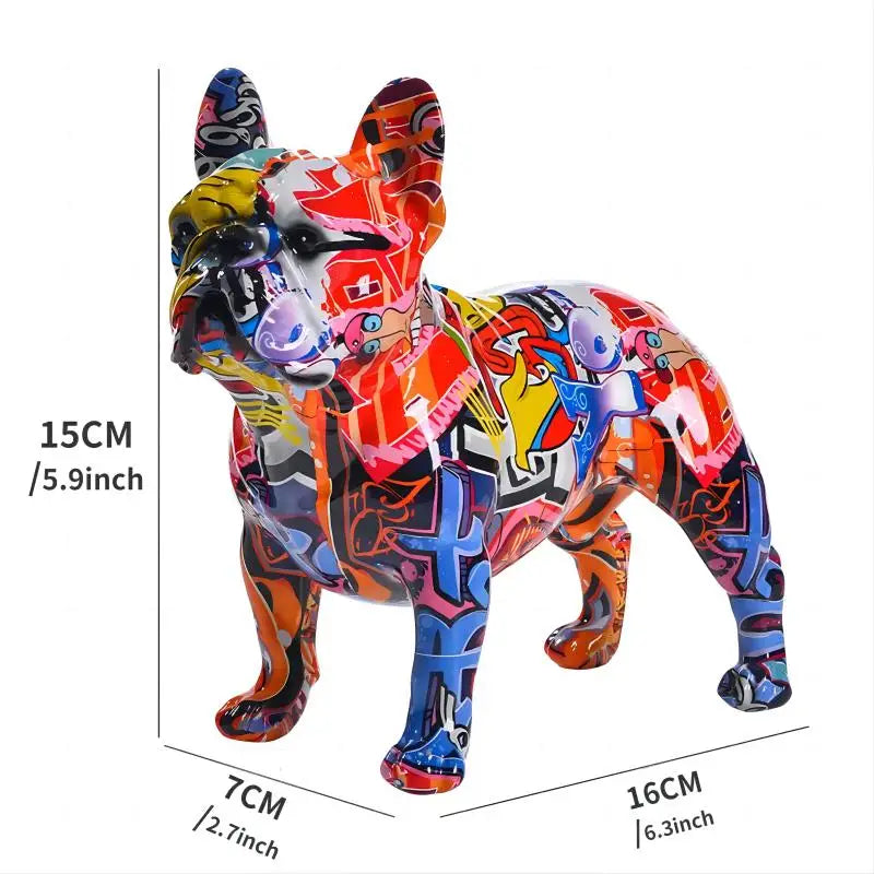Colorful Standing French Bulldog Resin Statue Decoration, Graffiti Crafts.