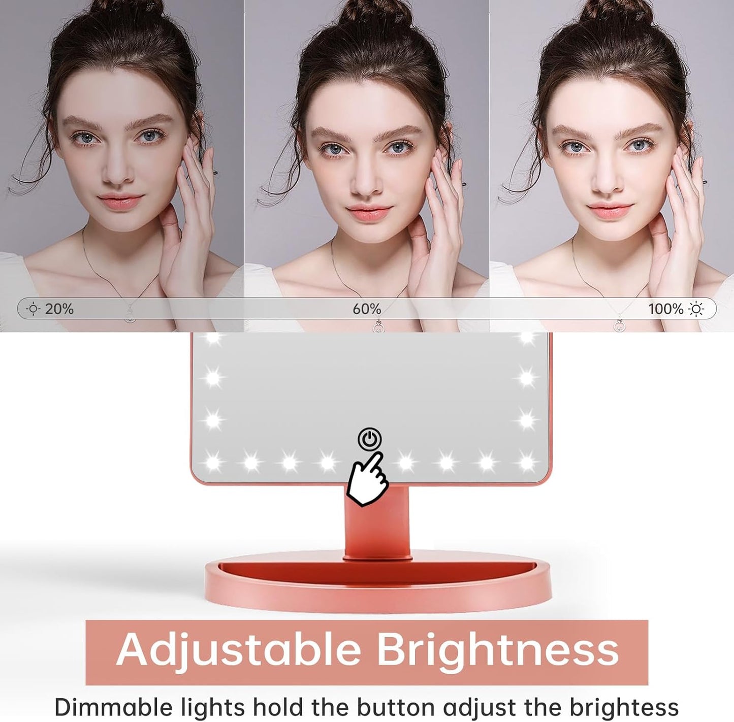 Large Lighted Makeup Mirror with Lights, Light up Mirror with Small 10X Magnification for Desk, 360°Rotation Touch Screen,Brightness Adjustable Tabletop Cosmetic Vanity Make up Mirror