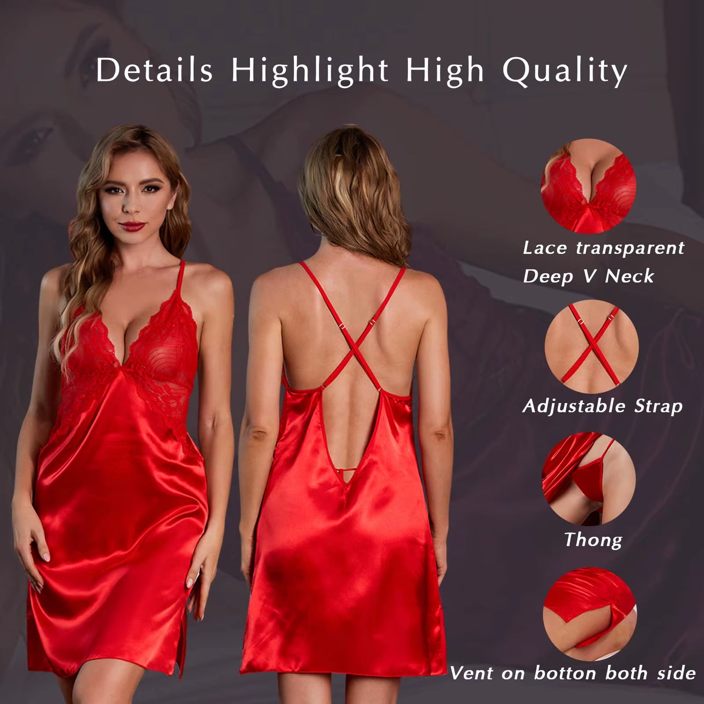 Straps Lingerie Babydoll Slit Negligee V-Neck