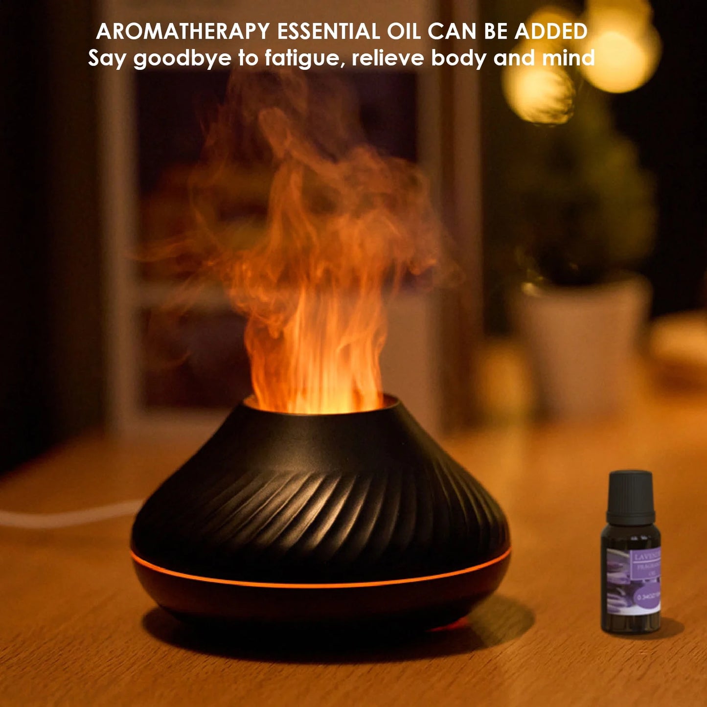 Flame Air Diffuser, 130ML Essential Oil Flame Diffuser Humidifier with Fire LED Light, No Water Auto off Protection