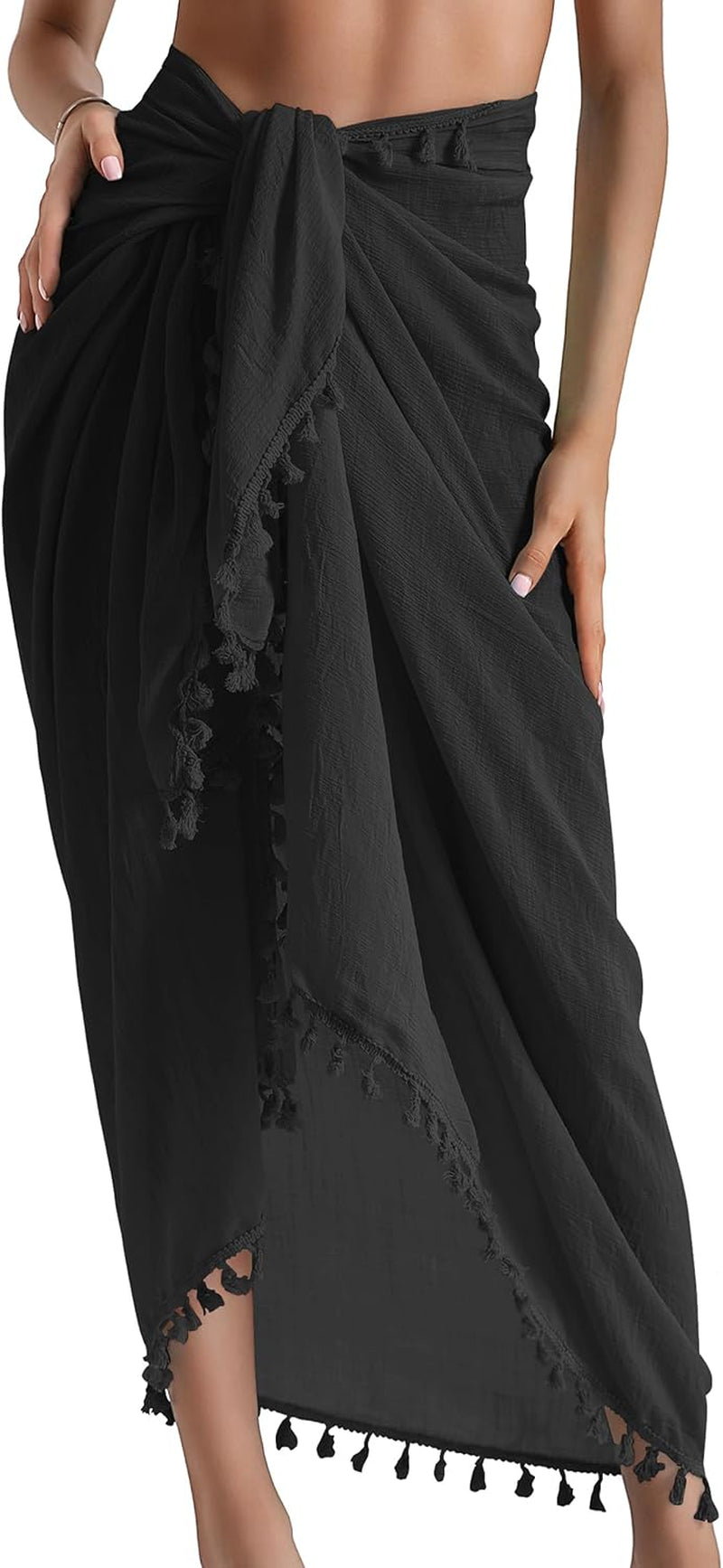 Beach Sarong Pareo Semi-Sheer Swimwear Cover Ups with Tassels.