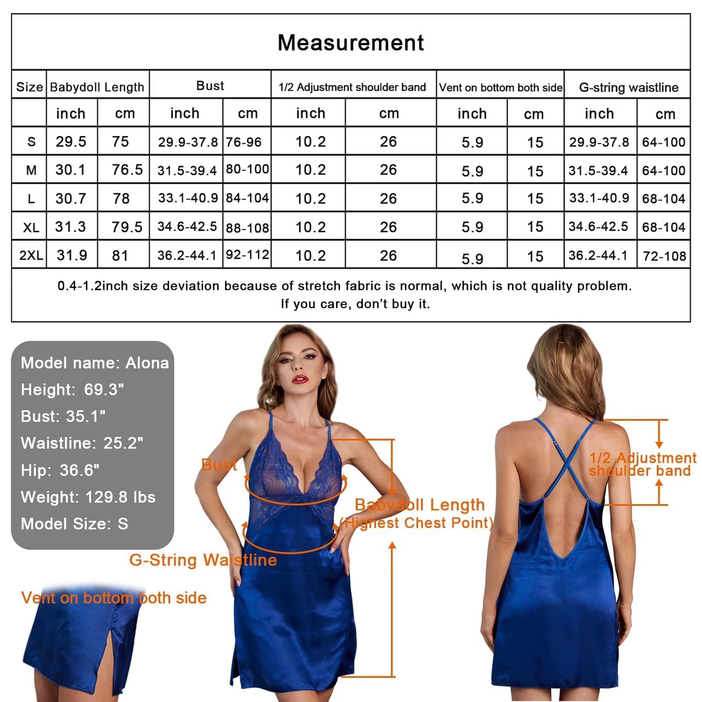 Straps Lingerie Babydoll Slit Negligee V-Neck