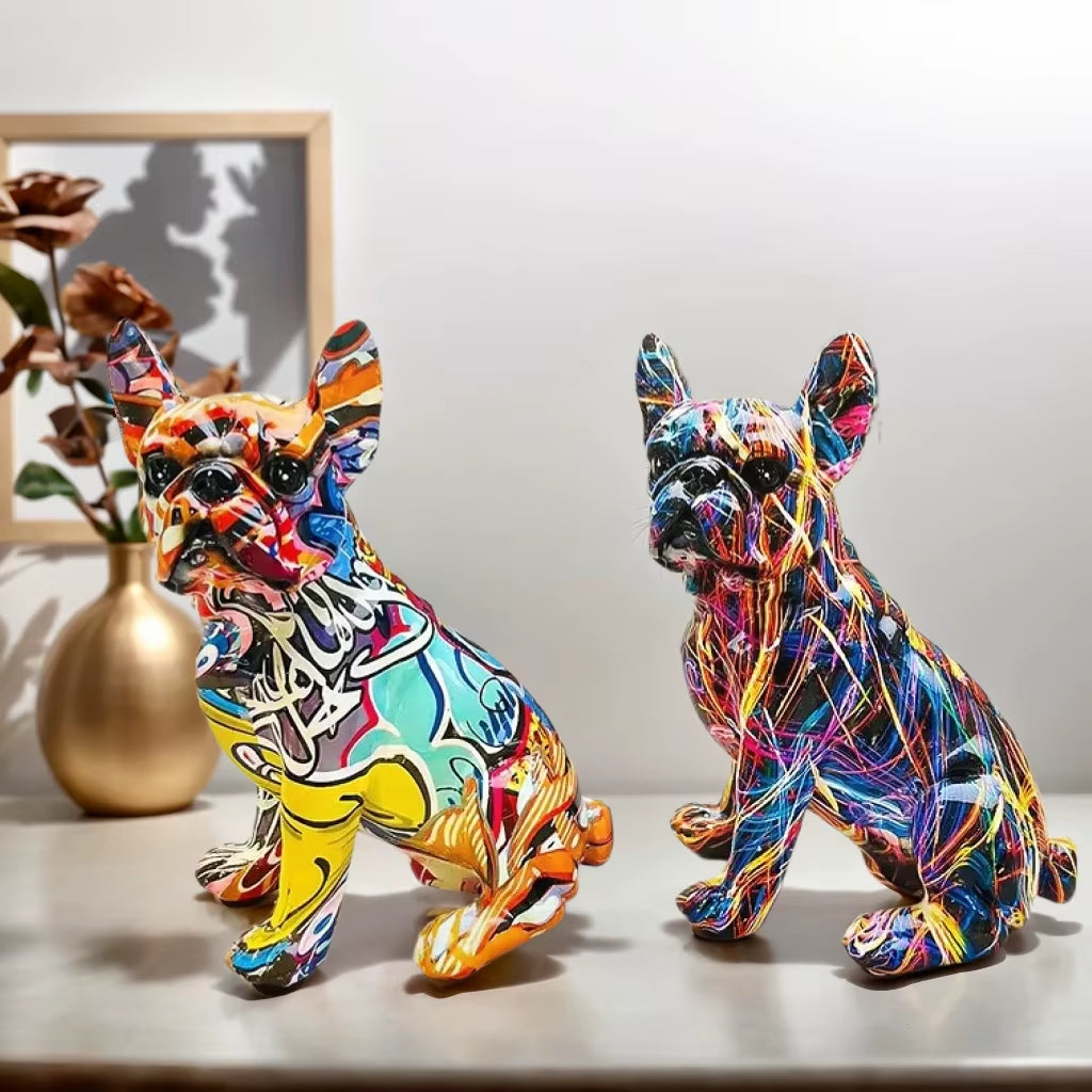 Colorful Standing French Bulldog Resin Statue Decoration, Graffiti Crafts.
