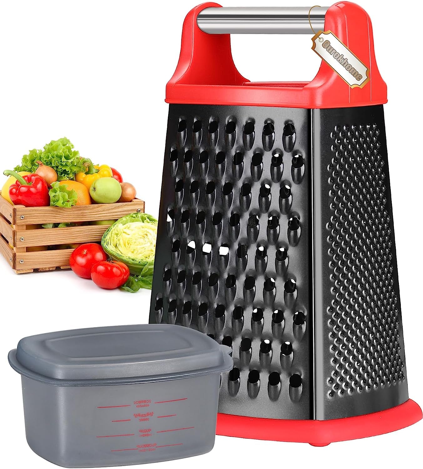 Cheese Grater with Handle, Stainless Steel Box Grater, 4 Side Vegetable Shredder Slice.