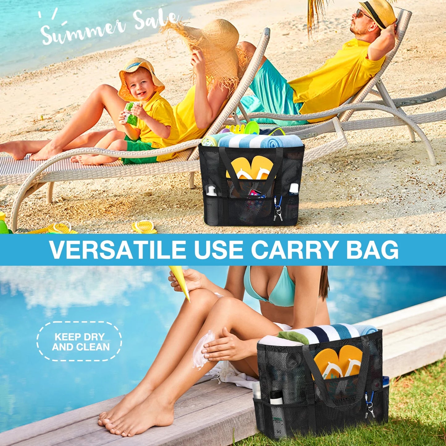 Mesh Beach Bag Rope Handles