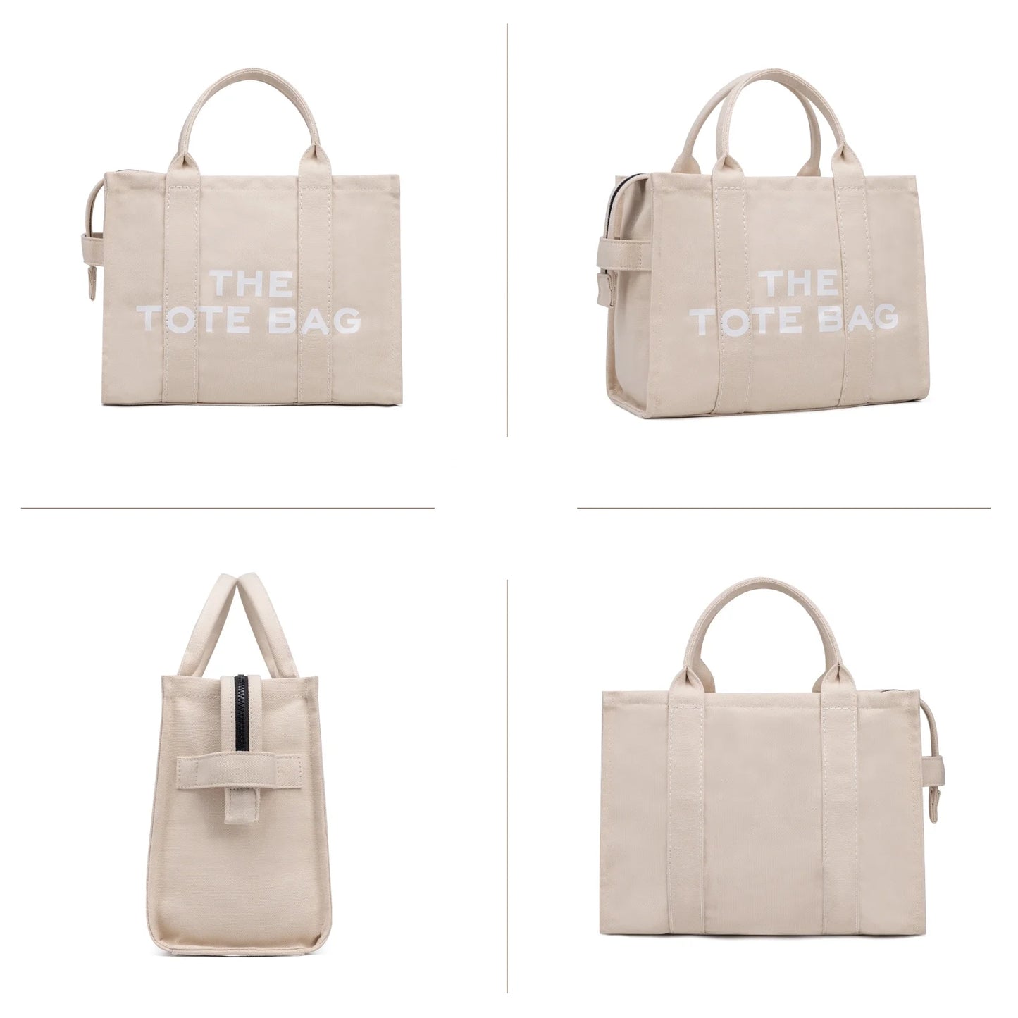 Canvas Tote Bag with Zipper, Crossbody Handbag
