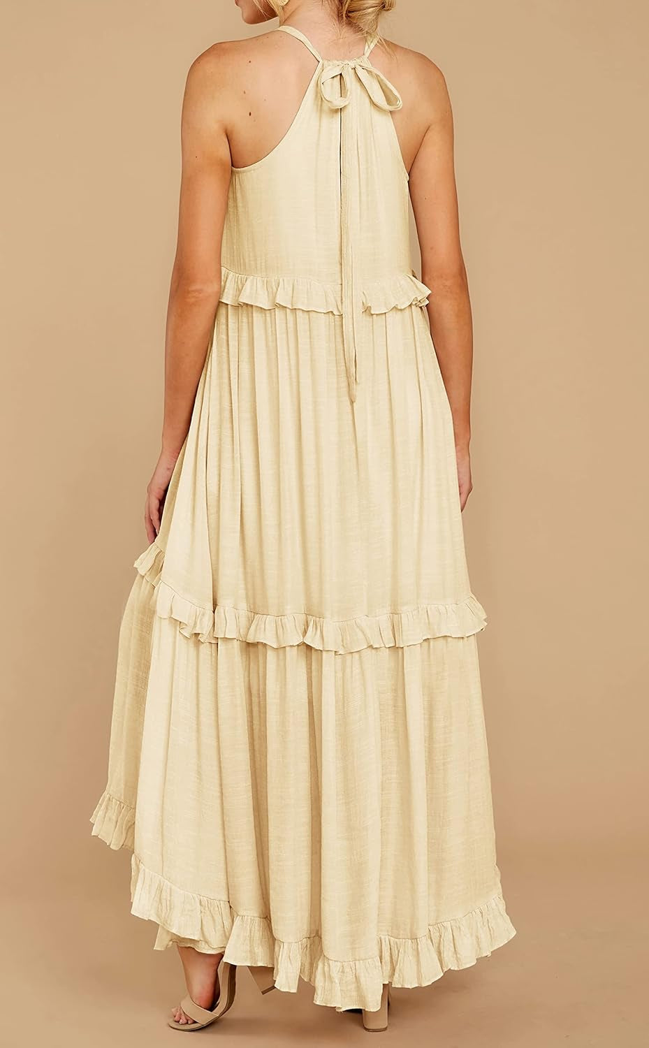 Cotton Sleeveless Halter Boho Maxi Dress