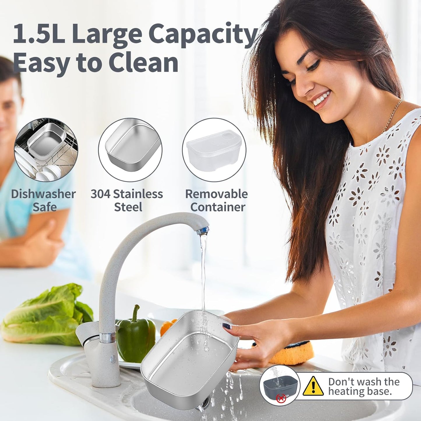 Electric Lunch Box, 3 in 1 Heated, Portable with 1.5L Removable Stainless Steel